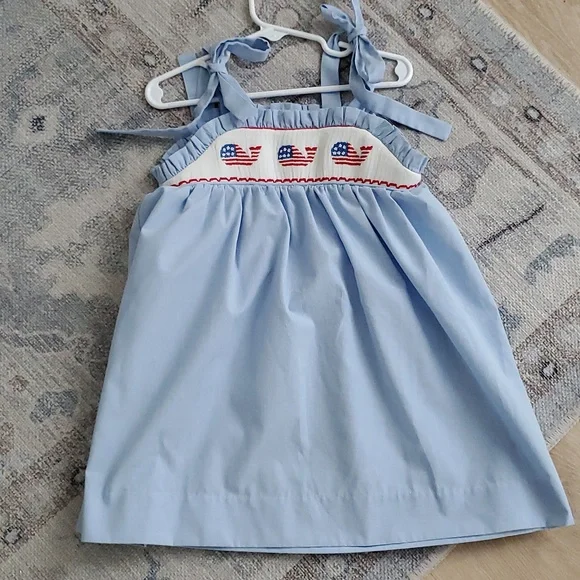 Stitchy Fish Girls Smocked Patriotic American Flag Whales Embroidered Dress Sz3T - Picture 2 of 11